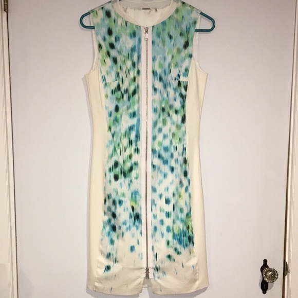 Elie Tahari Full zip shift sleeveless White with green dress Sz 4 - Picture 4 of 10